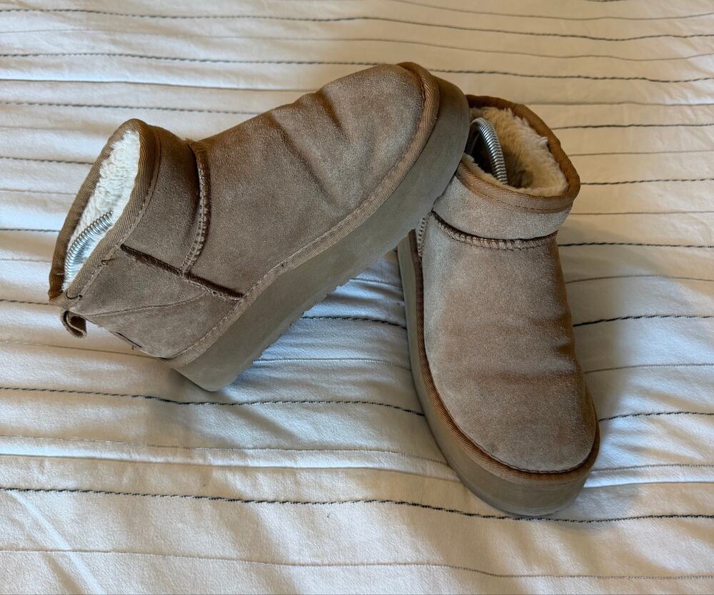 UGG | Cozy Tan Suede Platform Ankle Boots